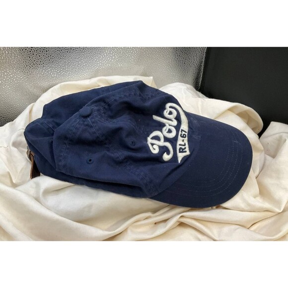 Polo Ralph Lauren Blue Adjustable Baseball Hat Cap Script Logo Leather Strap - Picture 3 of 4